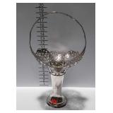 Silver plate flower basket, monogrammed "V"