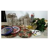 Holiday decor, metal trays, 3 decor gift boxes,