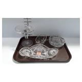 Cut glass 11" relish dish, and 5-1/2" oval bowl,