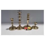 4 Brass candlestick holders, 2 marked Baldwin
