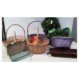 Group lot of baskets, Christmas garland,