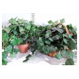 2 Artificial green plants - 1 in wicker basket, 1