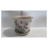 Ceramic planter with under plate and butterfly