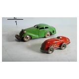 2 Vintage tin wind ups, no keys - 1 dragster, and