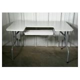 Computer desk with folding legs and drop down