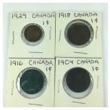 4 Canadian cents 1904, 1916, 1918, 1929
