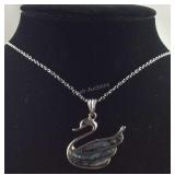 Abalone black Austrian crystal swan necklace