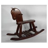 Wooden rocking horse with leather ears, missing
