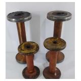 Group of 4 textile mill bobbins, various sizes,
