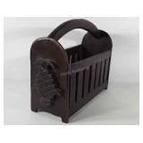 Wood carved magazine stand, 16.5" × 7" × 14"