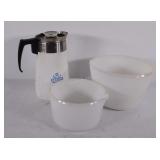 Coffee Percolator & 2 Ronson glass bowls.