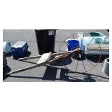 Antique Seeder Plow, 31" dia iron wheel.