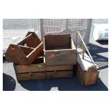 4pc Wooden Box Lot, Animal trap, hardware tote, 2