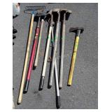 Long handled tools Group, shovels, rake,