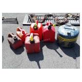 Gasoline cans Group, one 5 gallon galvanized
