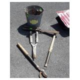 12qt galvanized bucket, loppers, hammers, other