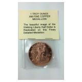 1 Troy ounce .999fine copper medallion