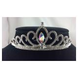 White Austrian crystal and glass crown silvertone