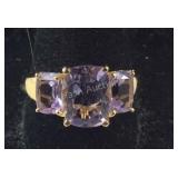 Size 10 rose de France amethyst 3 stone ring in