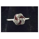 Size 9 Sterling red diamond rhodium coated floral