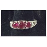 Antique Style 3-Stone Ruby Ring, 4.2 grams , size