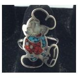 Mickey Mouse Inlaid Turquoise, Coral, MOP & Onyx