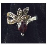 Vintage Garnet & Marcasite Ring (Missing