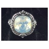 Ornate Ring w/ Iridescent Stone Signed FD, 7
