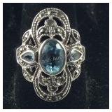 Vintage Blue Topaz & Marcasite Ring (Missing Some