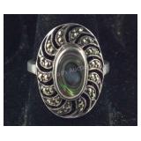 Vintage Abalone & Marcasite Halo Ring, 5.7 grams