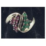 Genuine Emerald & Ruby Waterfall Ring, 4.8 grams