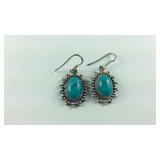Vintage Turquoise Fish Hook Earrings, 9.6 grams
