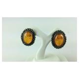 Reverse Carved Flower Amber Stud Earrings, 5