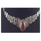 Vintage Heavy Carnelian & Marcasite Necklace