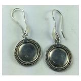 Round Silver Fish Hook Dangle Earrings, 2.3 grams