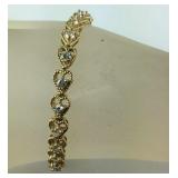Gold over Silver CZ Heart Tennis Bracelet, 13.4