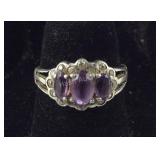 Vintage 3-Stone Amethyst Ring w/ CZ Halo, 3.1