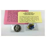 Two Kennedy coins, 1999 statehood coin and 1977