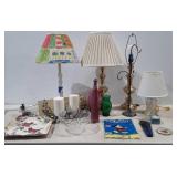 Mixed group, includes lamps, vases, pillar