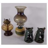 Lantern lot. 3 bases, 1 with glass chimney