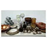 Home decor group, clocks, bowls, candle holders,
