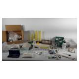 Science lab supplies, includes chemical bottles,