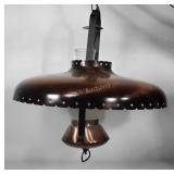Copper hanging light fixture with frosted glass