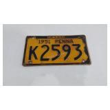 1951 Pennsylvania license plate