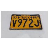1953 Pennsylvania license plate for a Truck