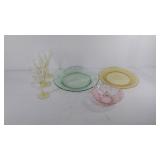 Group of depression glass, 2 round serving