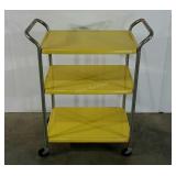 Vintage enamel cart, yellow, in nice condition,