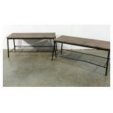 Two lightweight benches, plastic faux woodgrain
