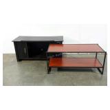 Two stands, black laminate is bowed, damaged and