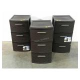 Three Sterilite plastic storage bin towers,